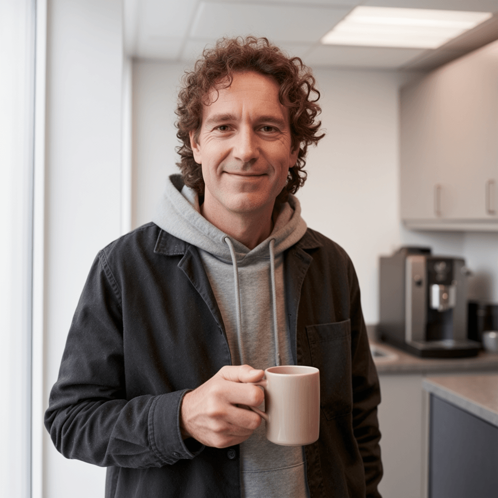 Connor O'Shiel, screenwriter, in an advisory writing meeting with an independent film production team