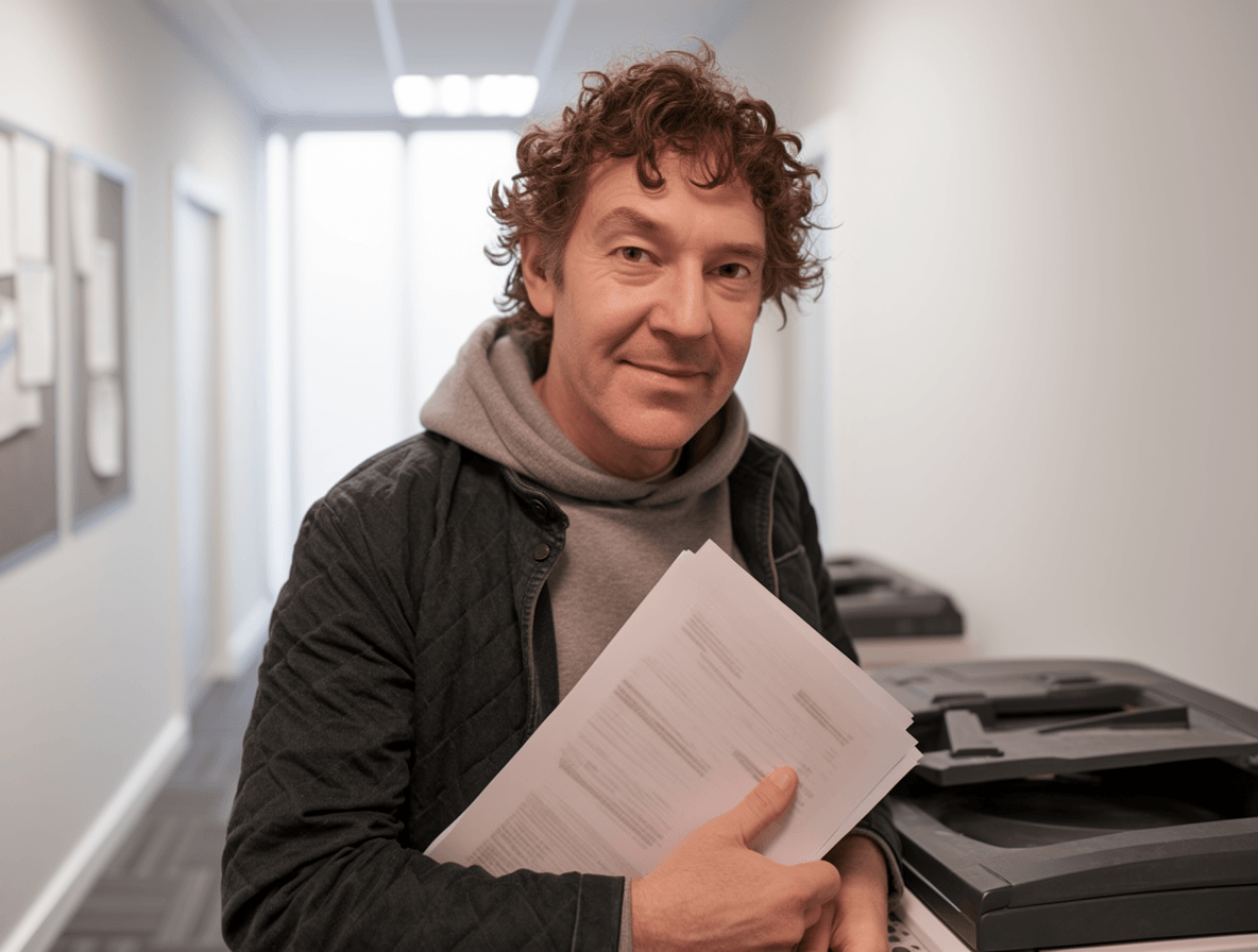 Connor O'Shiel, writer, in a research collaboration session with a translator accessing material across languages